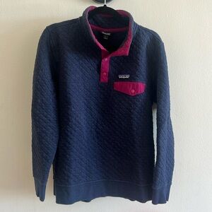 Patagonia Organic Cotton Quilt Snap-T Pullover Sweater Women's Large Navy Blue